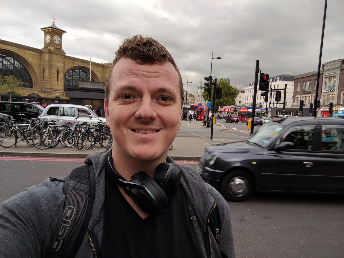 Me, excited, just outside of St Pancras station