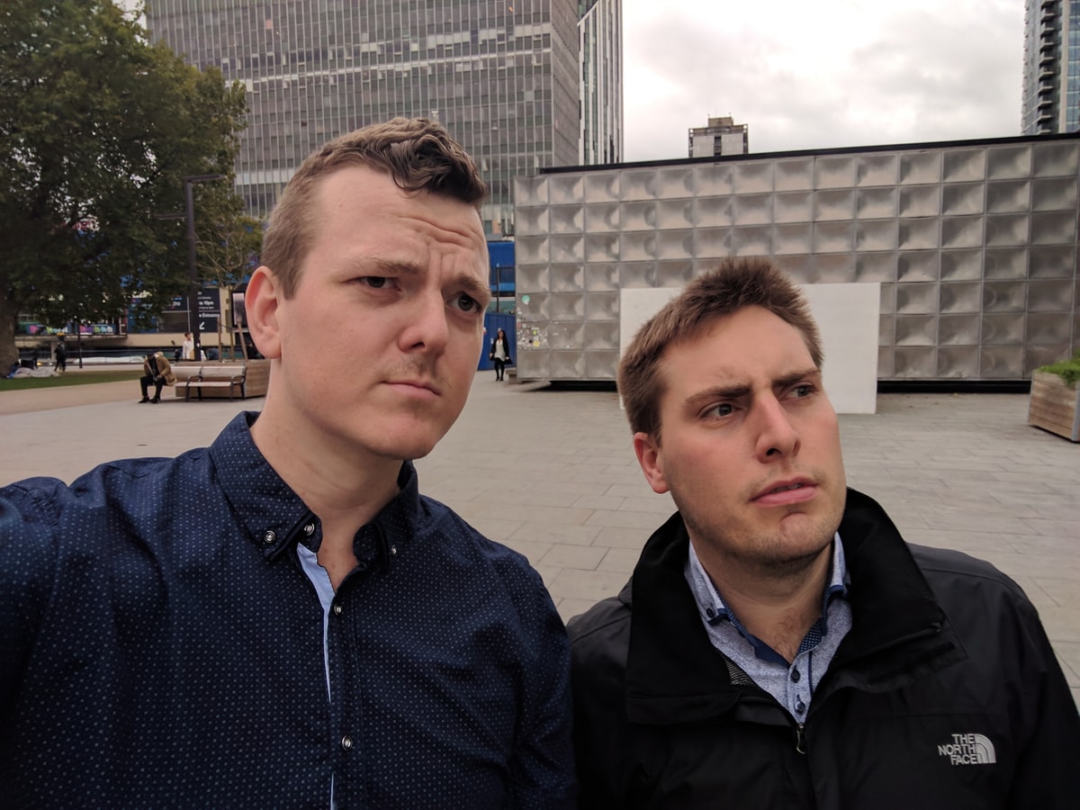 Tom and I looking quizzically into the distance