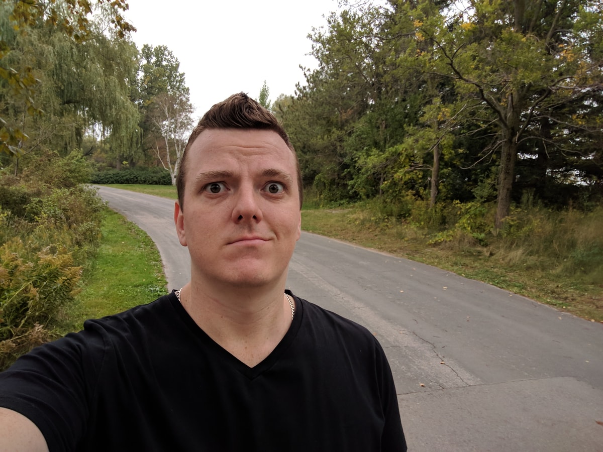 Me looking frazzled in the middle of a forest park.