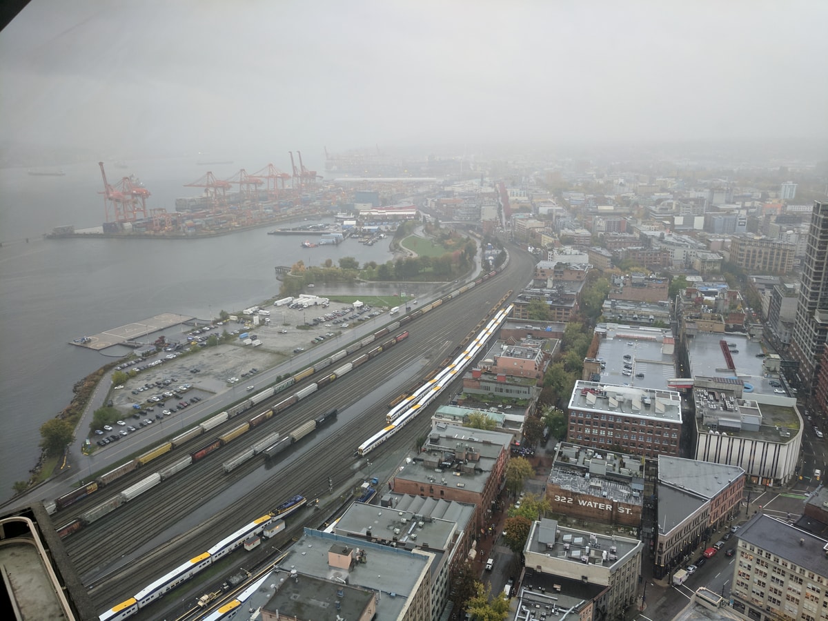Looking out at the port and the rail yards.