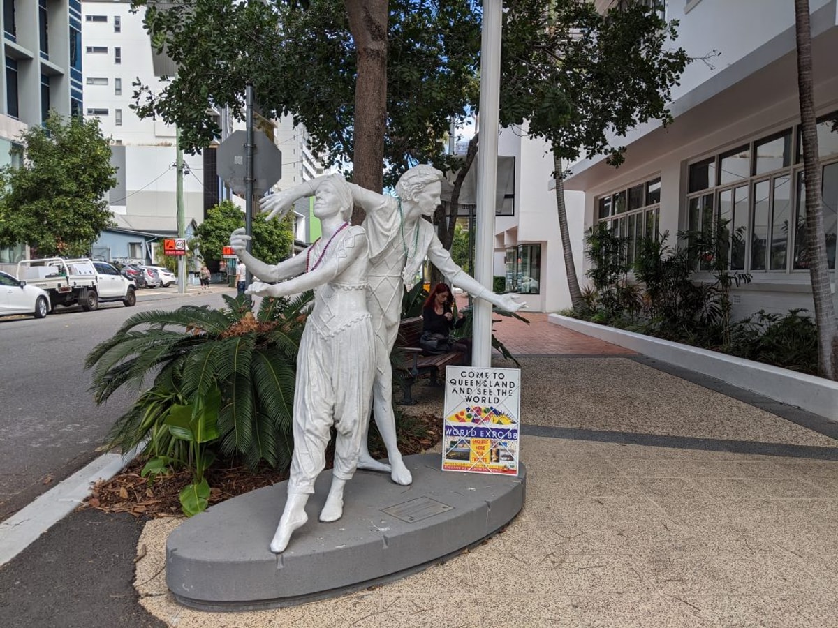 Two figures dancing in South Brisbane, next to Stefan's building.