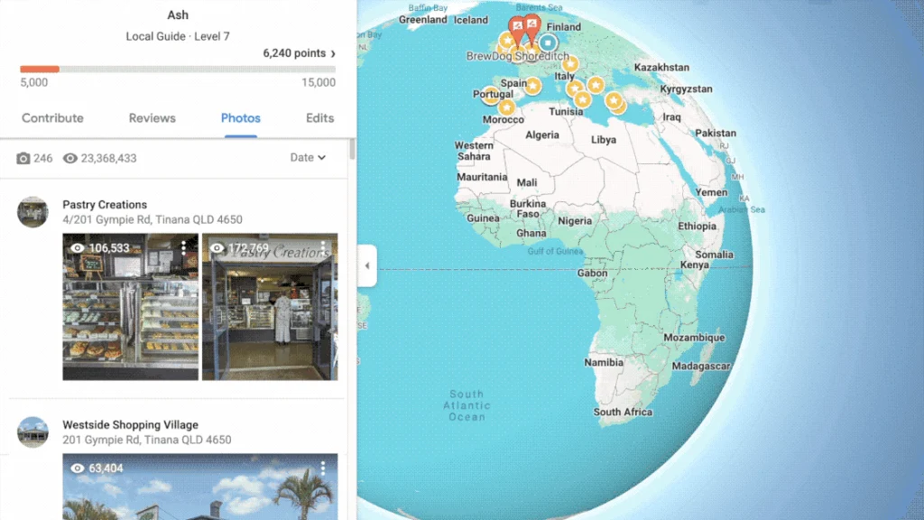 We're in Google Maps and there's an automation running to delete photos from the Local Guide section.